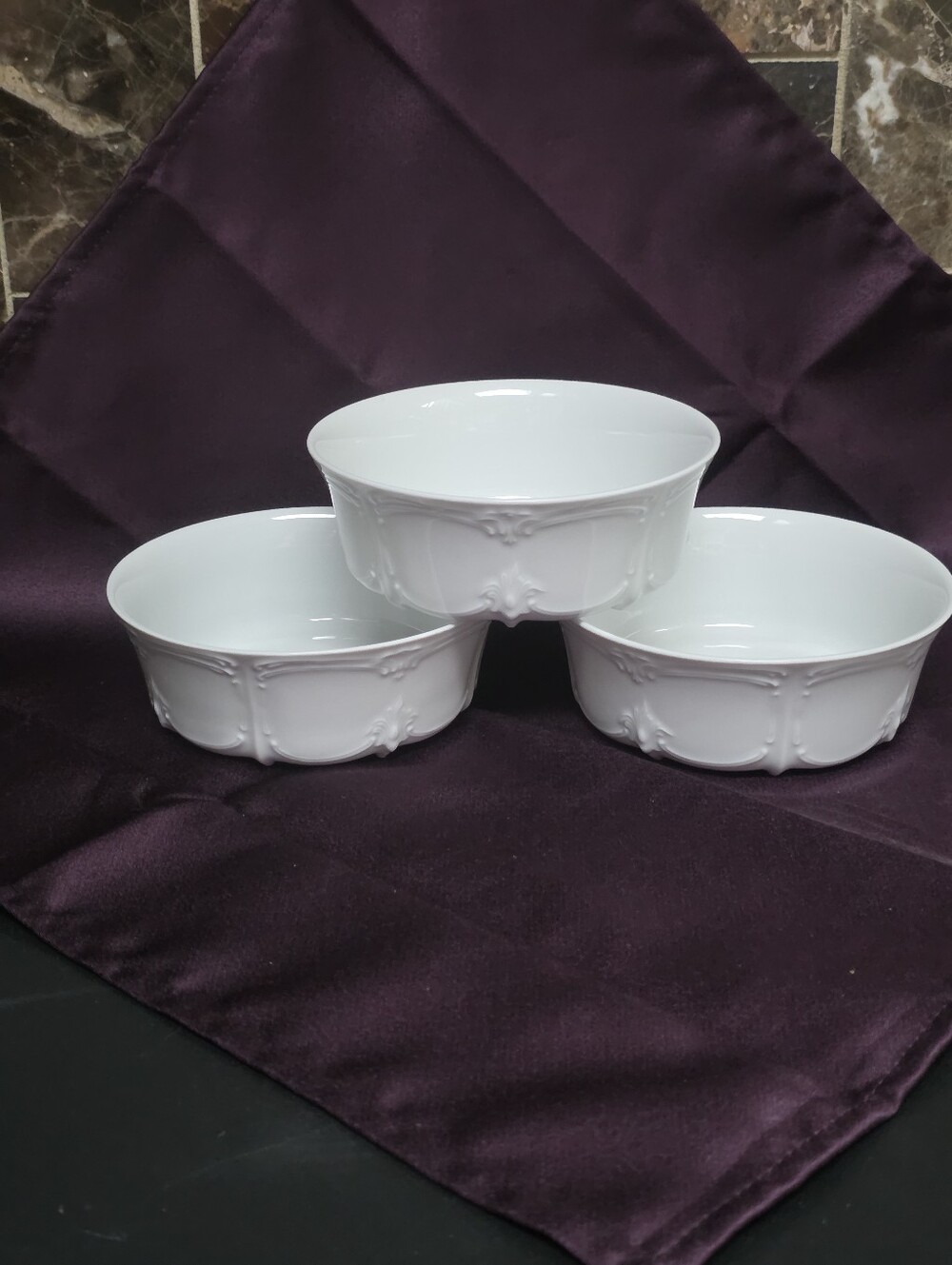 Lot of 3 Hutschenreuther Baronesse White Fruit Cereal Dish